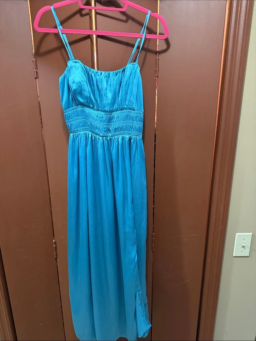 Women’s Blue Silk Spaghetti-Strap Maxi Dress